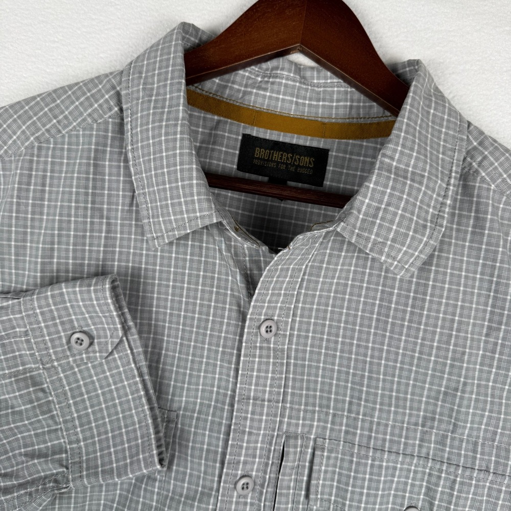 Brothers and Sons Mens XL Plaid LS Button Down Western Shirt BASSU22W32-LT GRY